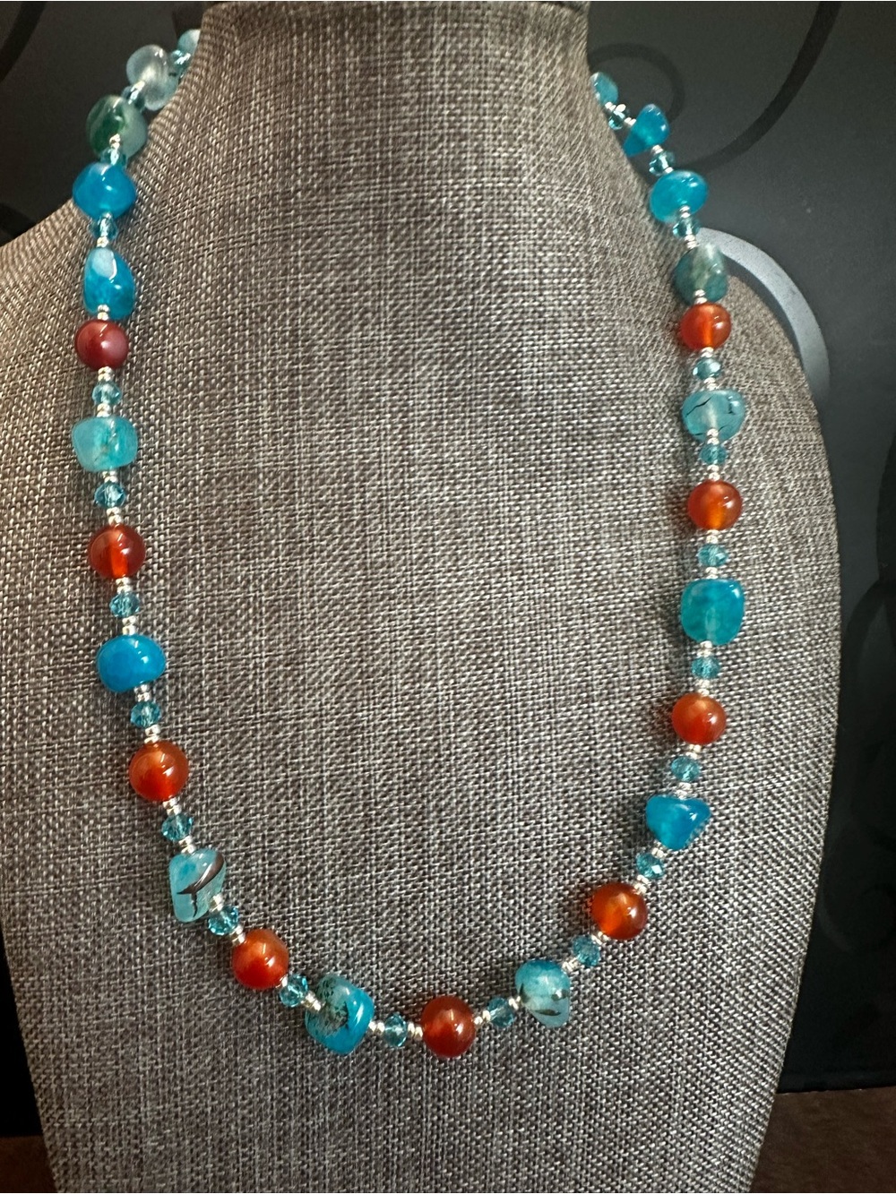 Handcrafted Blue & Carnelian Agate Bead Necklace - Women Jewelry